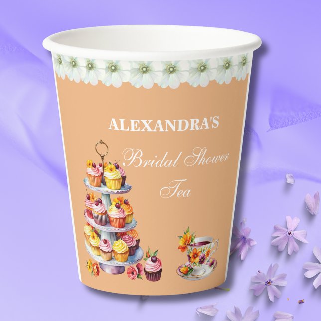 Peach Floral Tea Party Bridal Shower Paper  Cups (Creator Uploaded)