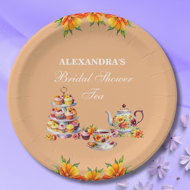 Peach Floral Tea Party Bridal Shower  Paper Plate (Creator Uploaded)