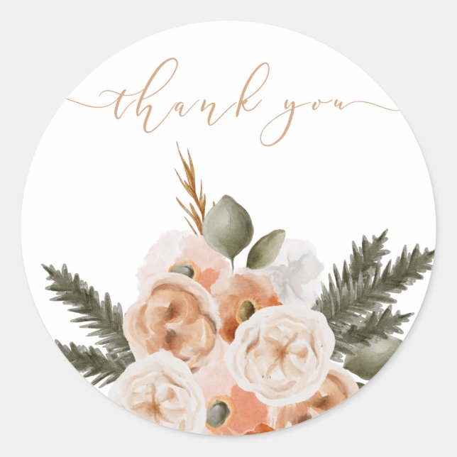 Peach Floral Thank You Envelope Seals (Front)
