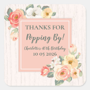 Peach Floral Thanks for Popping By Birthday Tag