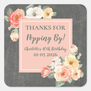 Peach Floral Thanks for Popping By Birthday Tag