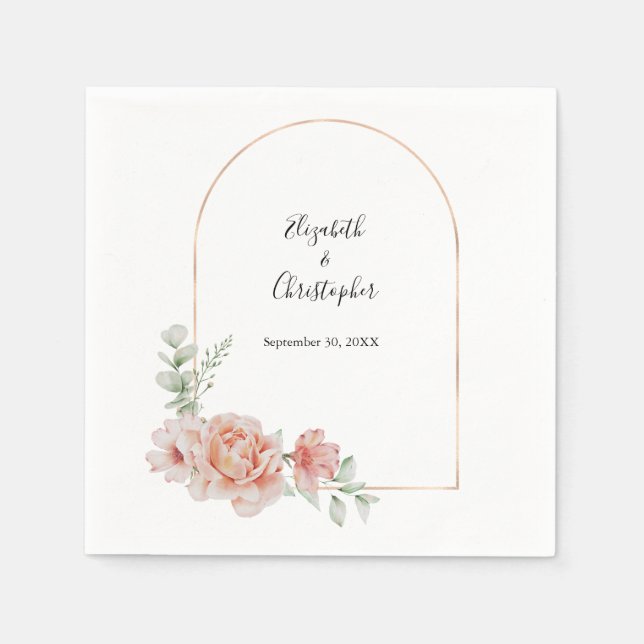 Peach Floral Trendy Arch Greenery Modern Wedding Napkin (Front)