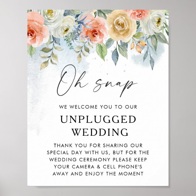Peach Floral Unplugged Wedding Welcome Sign (Front)