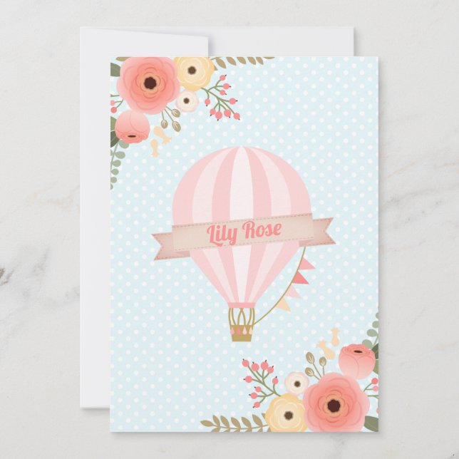 Peach Floral Up Up And Away Birthday Invitation (Back)