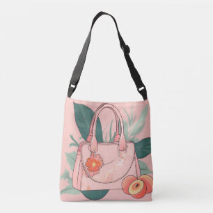 Peach Floral Vibes Purse AI art Crossbody Bag