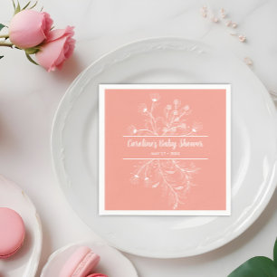 Peach Floral Vintage Baby Shower Napkin