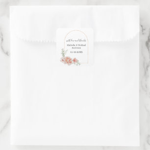 Peach Floral Watercolor Arch Wedding Favour  Square Sticker