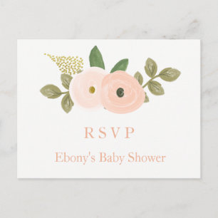 Peach Floral Watercolor Baby Shower RSVP Postcard