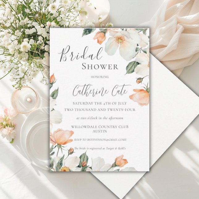 Peach Floral Watercolor Bridal Shower Invitation (Creator Uploaded)