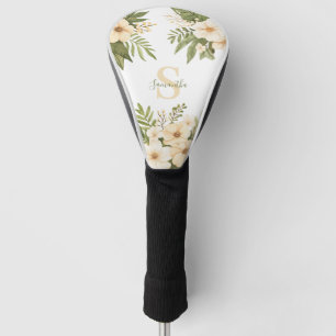 Peach Floral Watercolor Monogram Name Golf Head Cover
