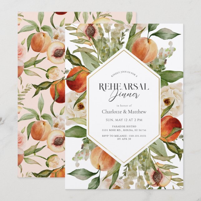 Peach Floral Watercolor Rehearsal Dinner Invitation (Front/Back)