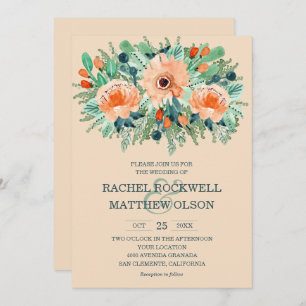 Peach Floral Watercolor Wedding Invitation