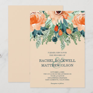 Peach Floral Watercolor Wedding Invitation