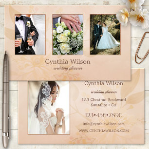 Peach Floral Watercolor Wedding Planner Photo  Business Card