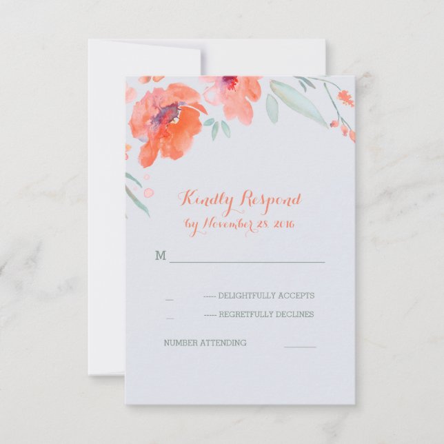 Peach Floral Watercolor Wedding Rsvp Cards (Front)