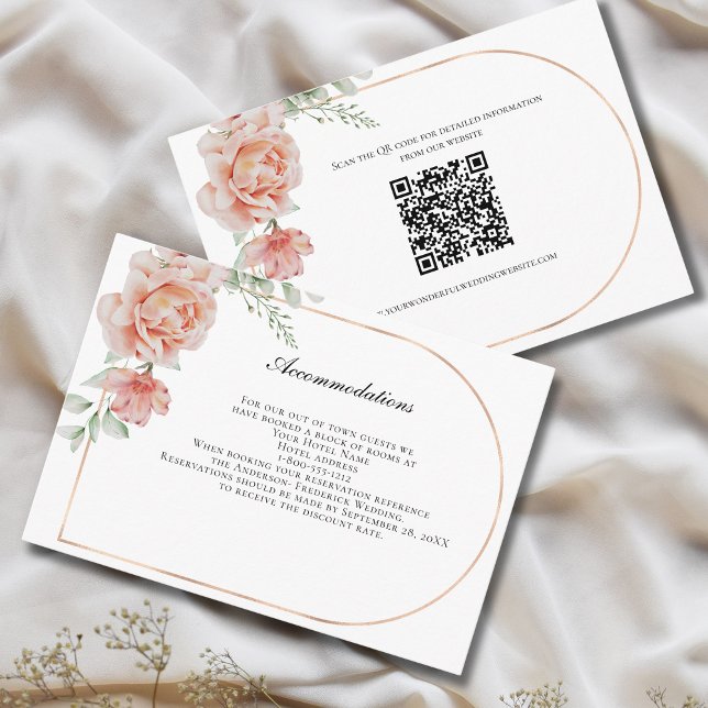 Peach Floral Wedding Details Enclosure Card (Peach Floral Rose Gold Blush Pink Wedding Details Accommodations enclosure card)