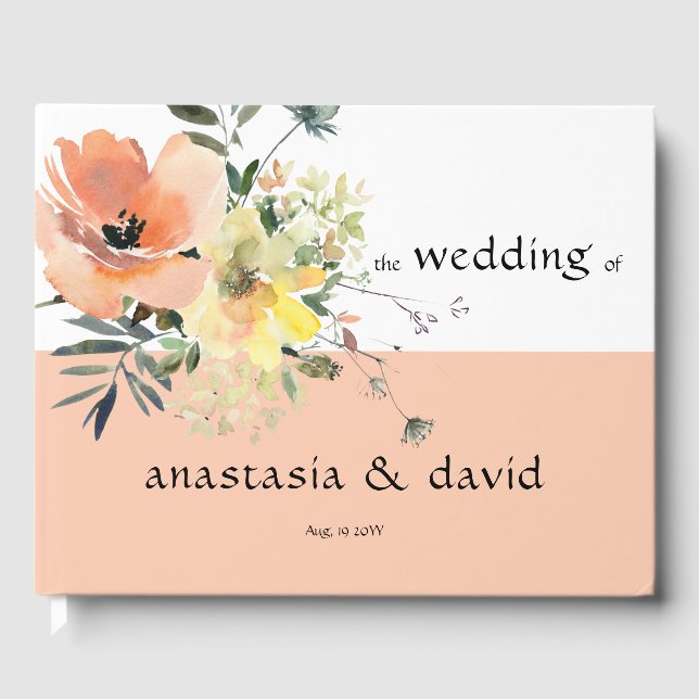 Peach Floral Wedding  Guest Book (Front)