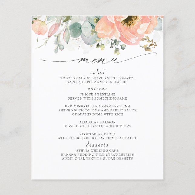 Peach Floral Wedding Menu (Front)