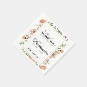 Peach Floral Wedding Napkin