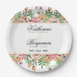 Peach Floral Wedding Paper Plate