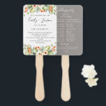 Peach Floral Wedding Program Hand Fans<br><div class="desc">Beautiful watercolor floral arrangements in peach,  orange,  grey and green,  back features solid dove grey background,   wedding program fans. Personalise text,  customise font style,  colour and size.</div>