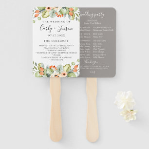 Peach Floral Wedding Program Hand Fans