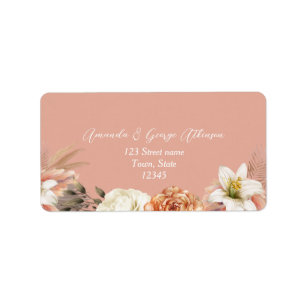 Peach Floral Wedding Return Address Label