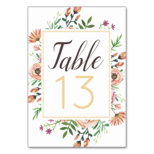 Peach Floral Wedding Table Number