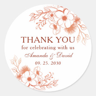 Peach Floral Wedding Thank You Classic Round Sticker