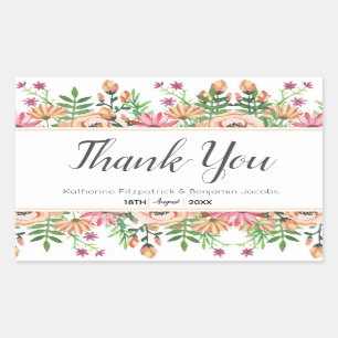 Peach Floral Wedding Thank You Rectangular Sticker