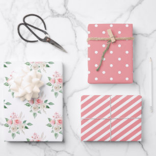 Peach Floral Wedding Wrapping Paper Sheet