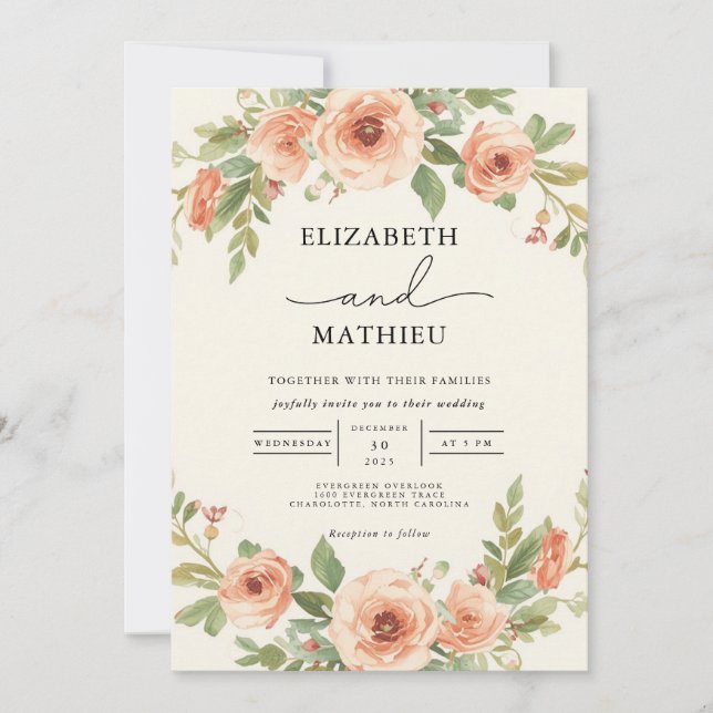 Peach Floral Whimsy Wedding Invitation (Front)