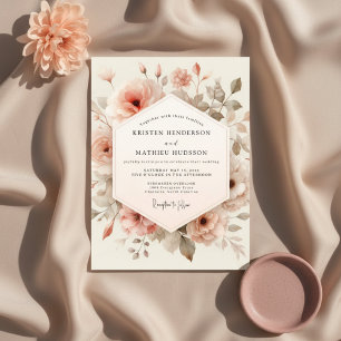 Peach Floral Whimsy Wedding Invitation