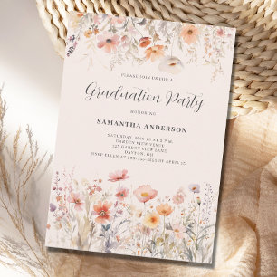Peach Floral Wildflower Graduation Party  Invitation