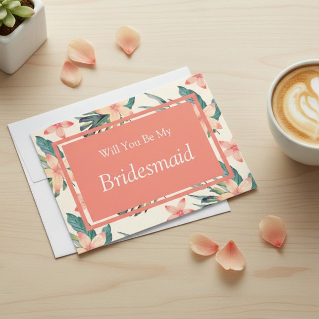 Peach Floral Will You Be My Bridesmaid Proposal Invitation (Creator Uploaded)