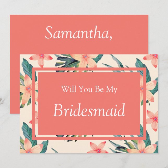 Peach Floral Will You Be My Bridesmaid Proposal Invitation (Front/Back)