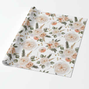 Peach Floral Wrapping Paper Sheets