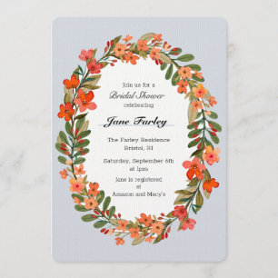 Peach Floral Wreath Bridal Shower Invitation