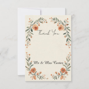 Peach Floral Wreath Wedding Thank You Card