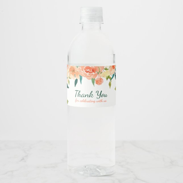 Peach Florals | Baby Shower Thank You Water Bottle Label (Front)