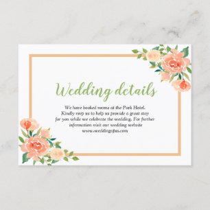 Peach Florals Border Wedding Details Invitation