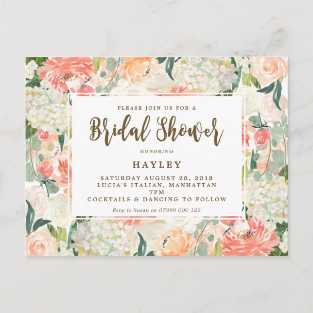 peach florals modern bridal shower invitation (Front)