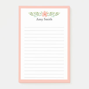 Peach Florals Personalised Lined Post-it Notes