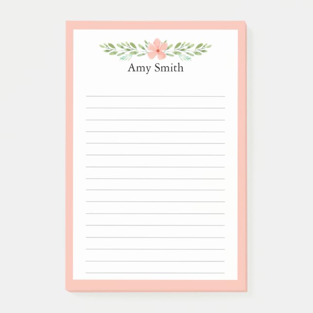 Peach Florals Personalised Lined Post-it Notes (Front)