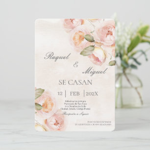 Peach flower beige Spanish Wedding Invitation