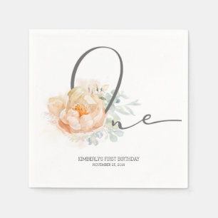 Peach Flower Cute 1st Birthday Party Napkin
