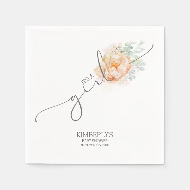Peach Flower Cute Baby Shower Napkin (Front)