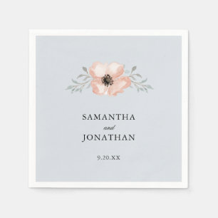 Peach Flower Dusty Blue Wedding Napkin