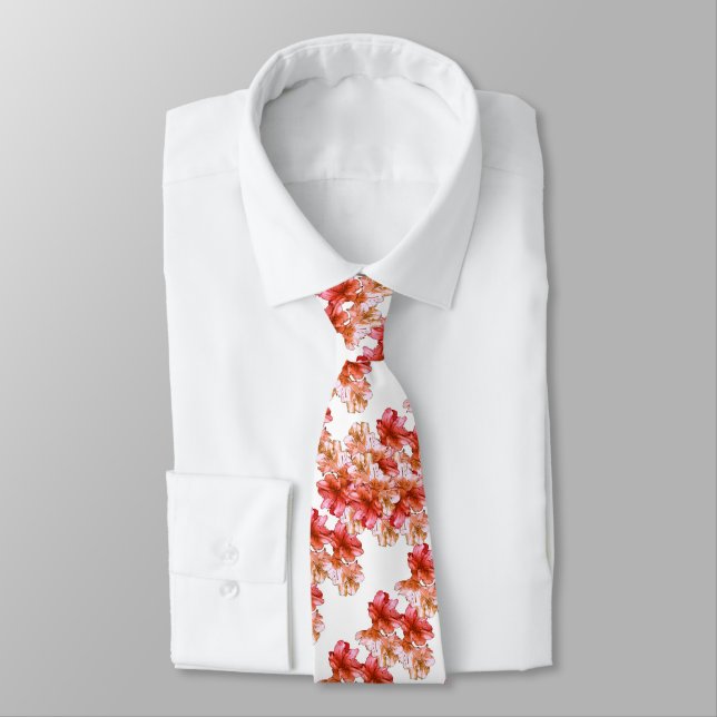 Peach Flower Illustration Floral Tie (Tied)