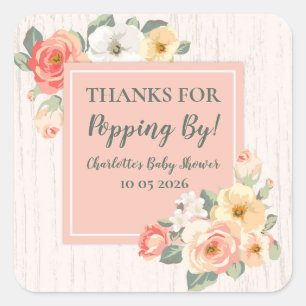 Peach Flower Thanks for Popping By Baby Shower Tag